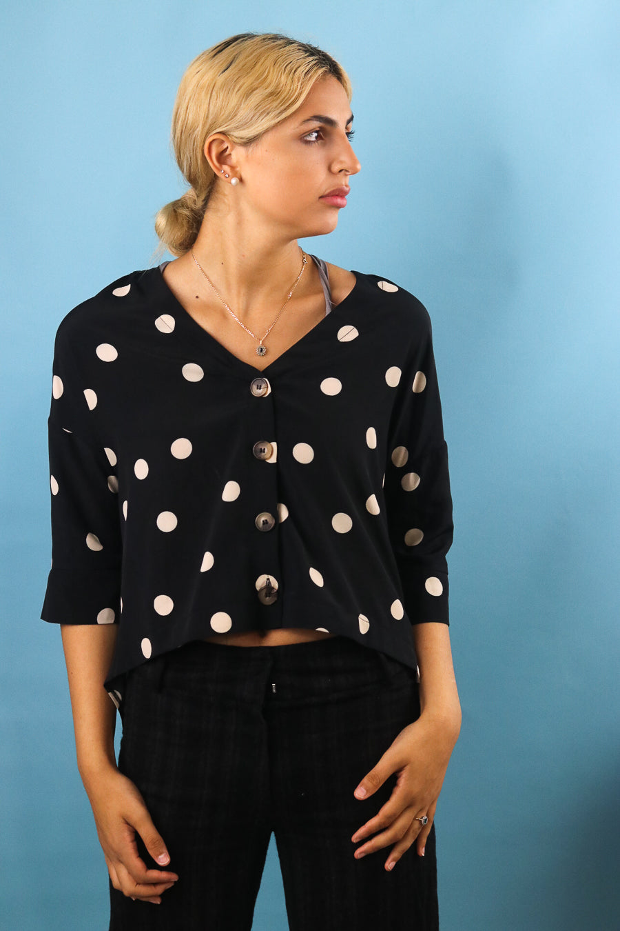 Vintage polka dot y2k black blouse in medium
