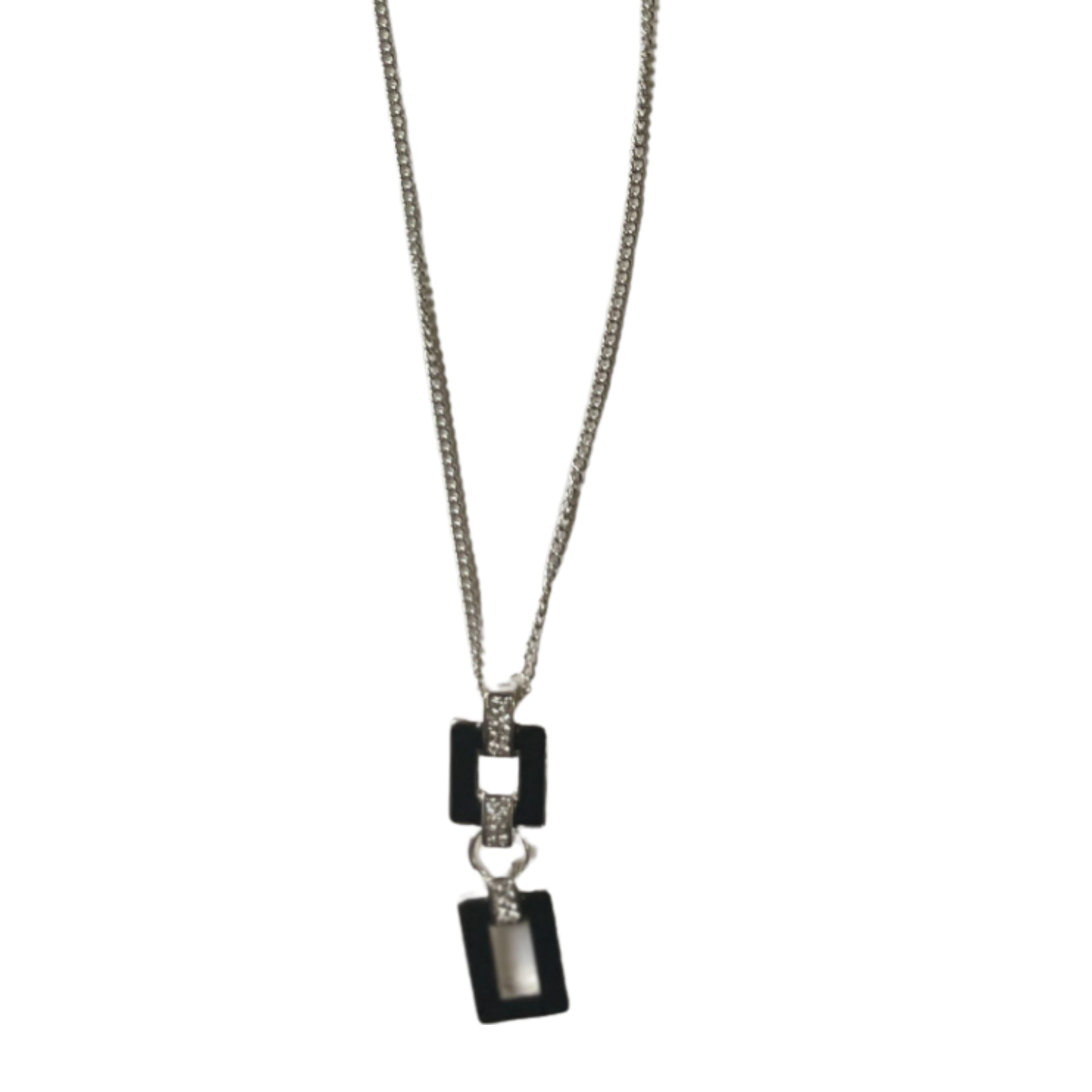 GOAH Silver plated tiny necklace with black pendant